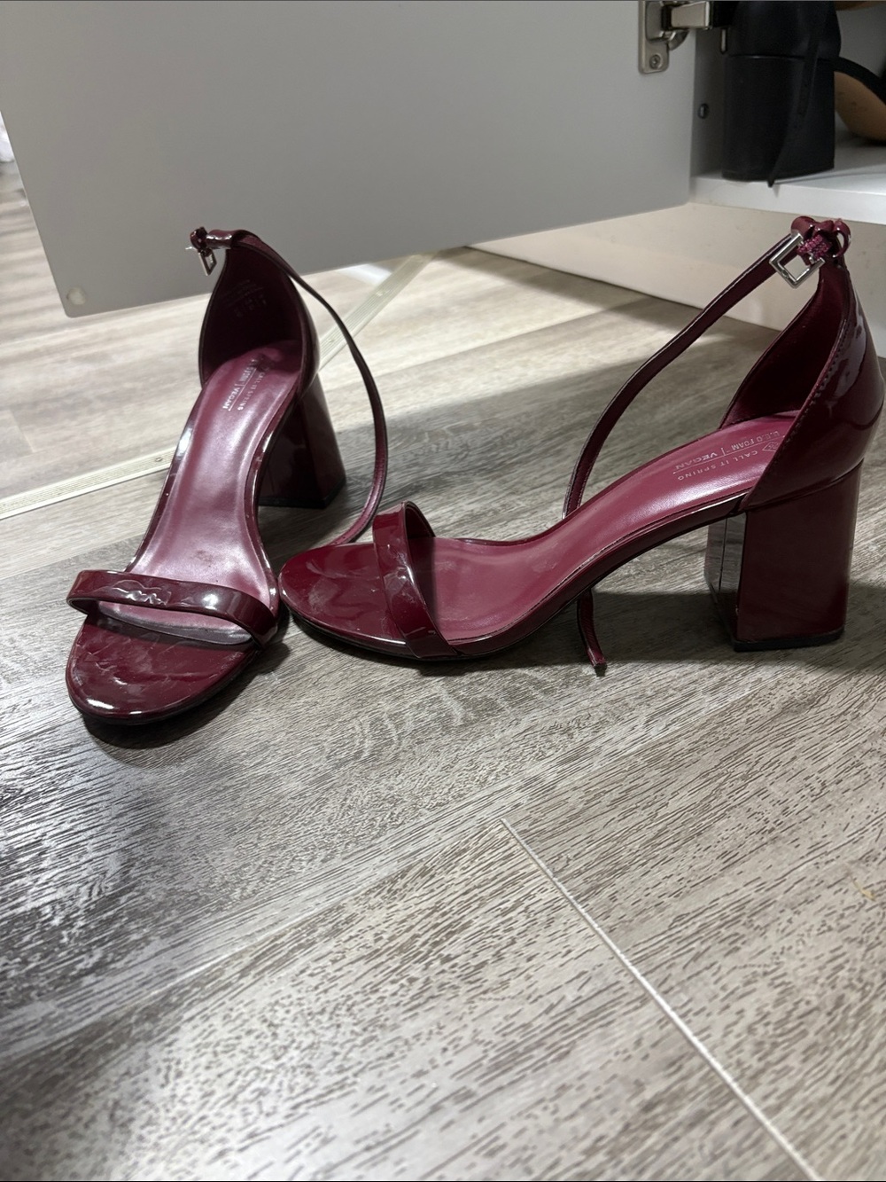 Call It Spring Patent Burgundy Block Heel Sandals